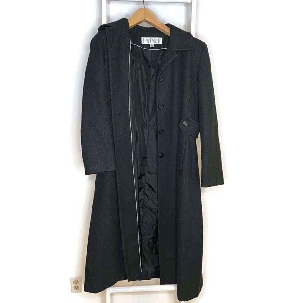 Winter Long Coat Womens 12P Petite Dark Gray Wool Andrea Brem Long Pockets - Picture 6 of 13